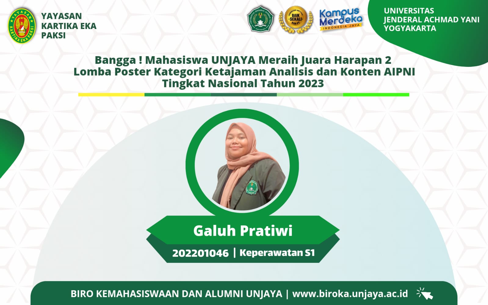 Thumbnail SELAMAT & SUKSES MAHASISWA UNJAYA MERAIH JUARA HARAPAN 2 DALAM LOMBA POSTER EDUKASI KESEHATAN DI INSCO TINGKAT NASIONAL TAHUN 2023